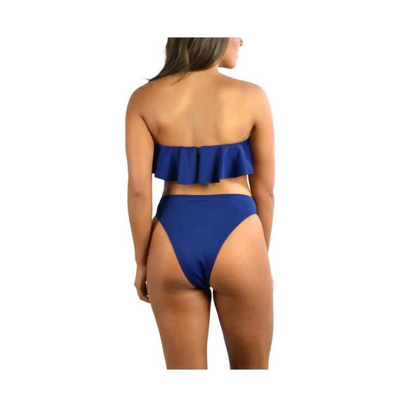 NEW MILLY solid ruffle bandeau bikini top in navy - Picture 2 of 3